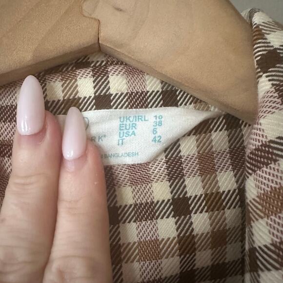 Primark Brown and Pink Gingham Plaid Double Breasted Blazer Size 6 - Picture 5 of 7